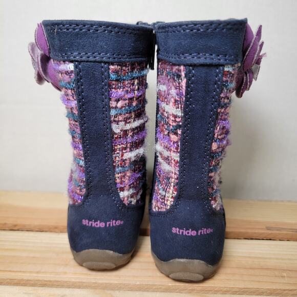 Stride Rite Girls Dark Blue & Purple Boots w/ Single Flower - Size 5.5M - Picture 4 of 6